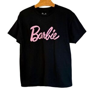 Women's Large Barbie Cotton Tee Shirt, Black Pink Signature Logo